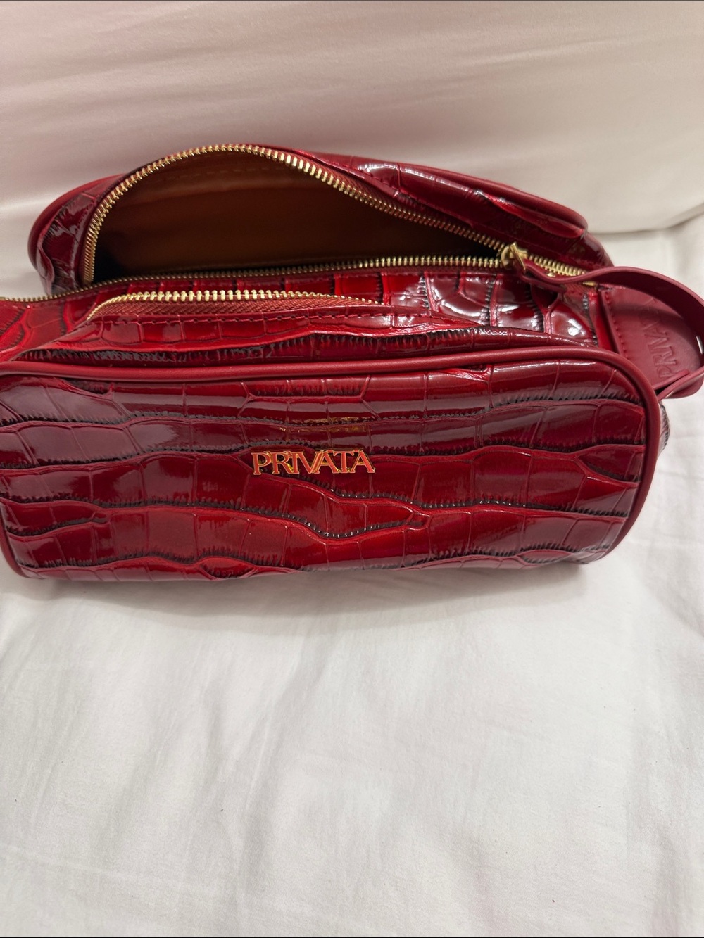Privata Red Croc-Embossed Shoulder Bag